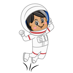 ジャンプする女の子の宇宙飛行士