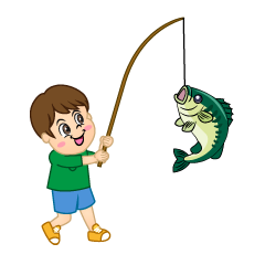 魚を釣り上げる男の子