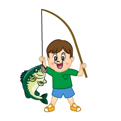 釣った魚に興奮する男の子