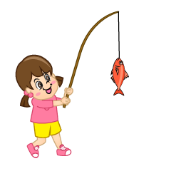 魚を釣り上げる女の子