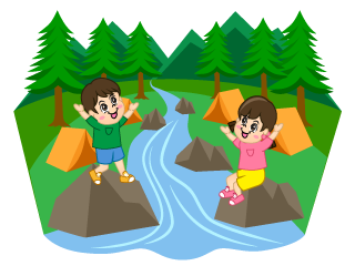 川辺でキャンプする子供