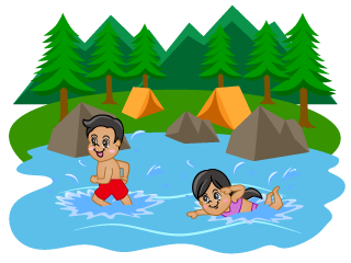キャンプで泳ぐ子供