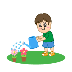 花に水やりする男の子