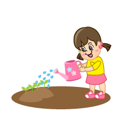 畑に水やりする女の子