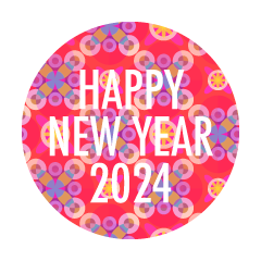 HAPPY NEW YEAR 2024 ピンク和柄丸型