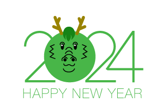 緑色2024年かわいい竜顔の年賀状