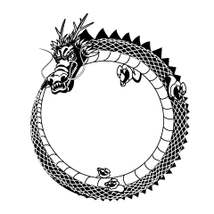 円を描く龍（白黒）