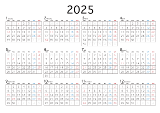 2025年カレンダー（月曜始まり）