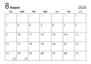 2024年8月カレンダー