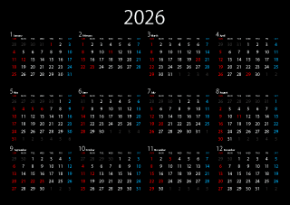 黒色の2024年カレンダー