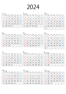 縦長の2024年カレンダー