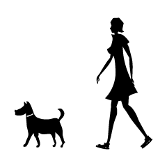 犬の散歩する女性シルエット