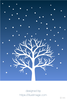 夜に降る雪と木