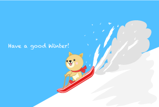 雪山をソリで滑走する犬の寒中見舞い