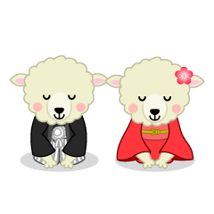 新年挨拶する羊夫婦