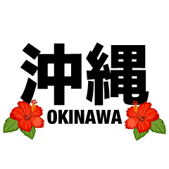 「沖縄」文字とハイビスカスの花