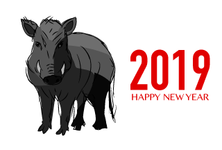 猪の白黒デザイン年賀状