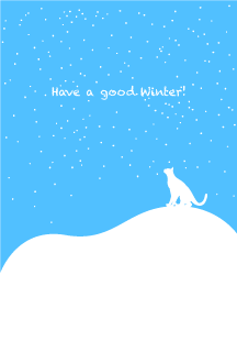 雪降る白猫シルエットの寒中見舞いはがき