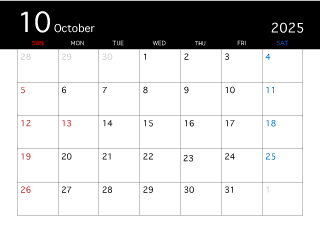 2025年10月の黒カレンダー