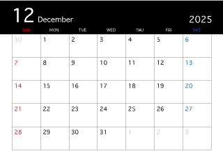 2025年12月の黒カレンダー