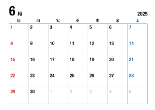 2023年6月カレンダー（日本語）