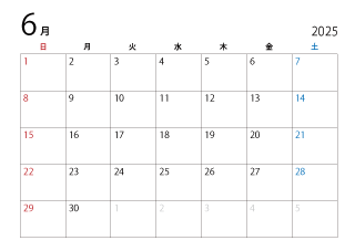 2025年6月カレンダー（日本語）