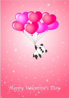 ハート風船と可愛いパンダのバレンタインデー