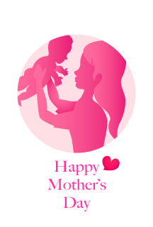 母親と赤ちゃんのピンクシルエットカード